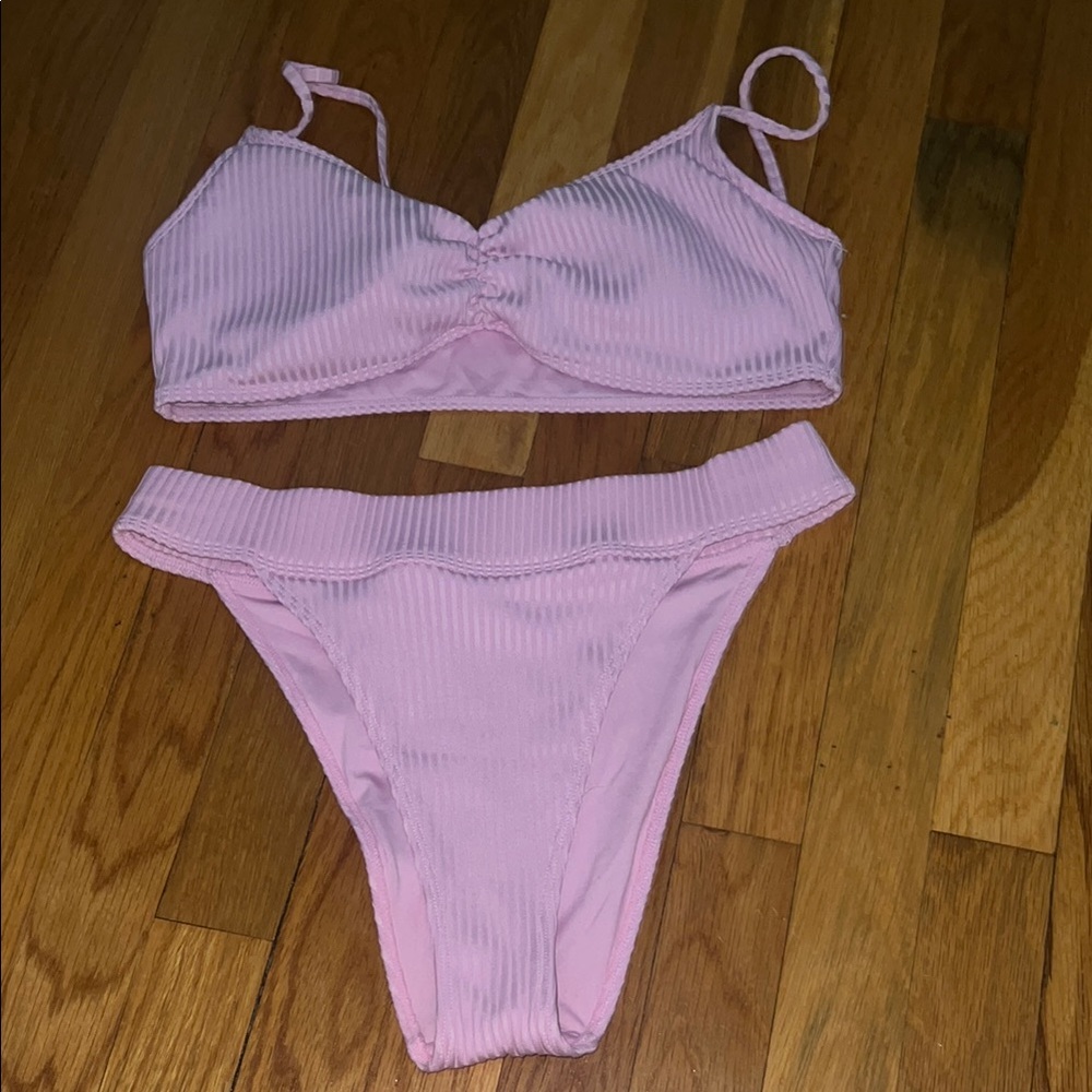 Pink Ribbed Bikini Set